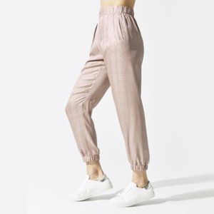 NEW Anthony Thomas Melillo Women Silk Croco Jacquard Jogger Long Pant Champagne